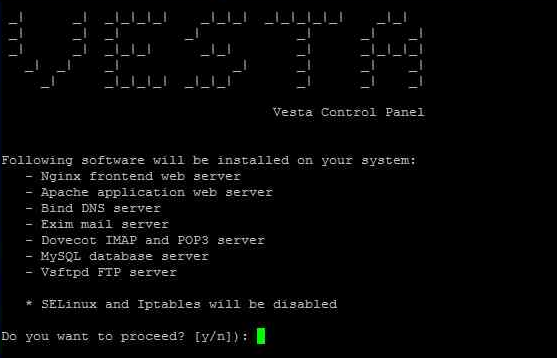 Konfirmasi instalasi lembar VestaCP 3
