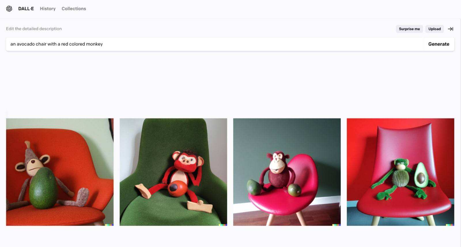 An avocado chair and a red monkey picture 2