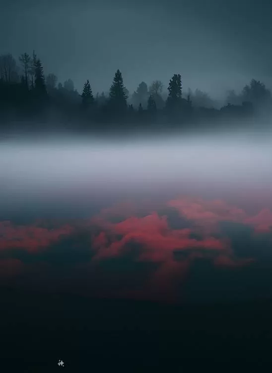 AI генерира абстрактен тапет с червено мъгливо блато с облаци № 8