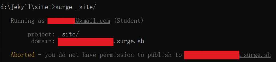 Aborted - you do not have permission to publish to xxx. surge.sh