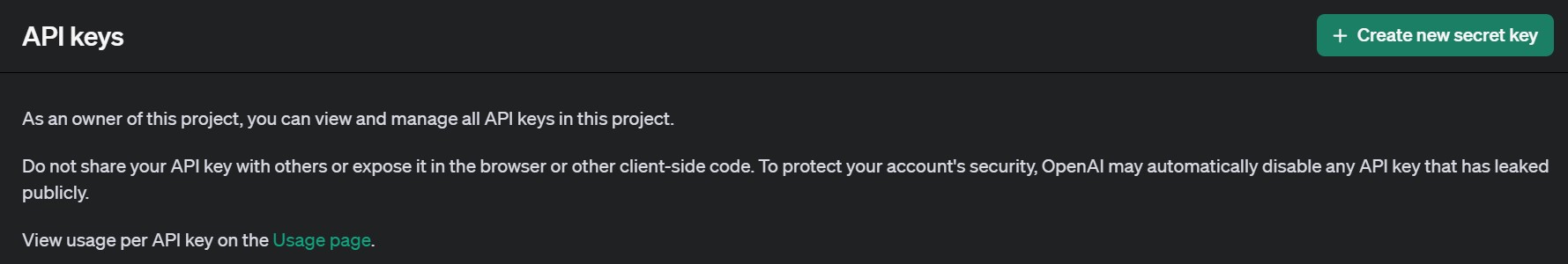前往 OpenAI 的 API 密钥页面，然后直接点击那个大写加粗的“Create new secret key”按钮，轻松生成一个全新的 API 密钥吧！ 第2张